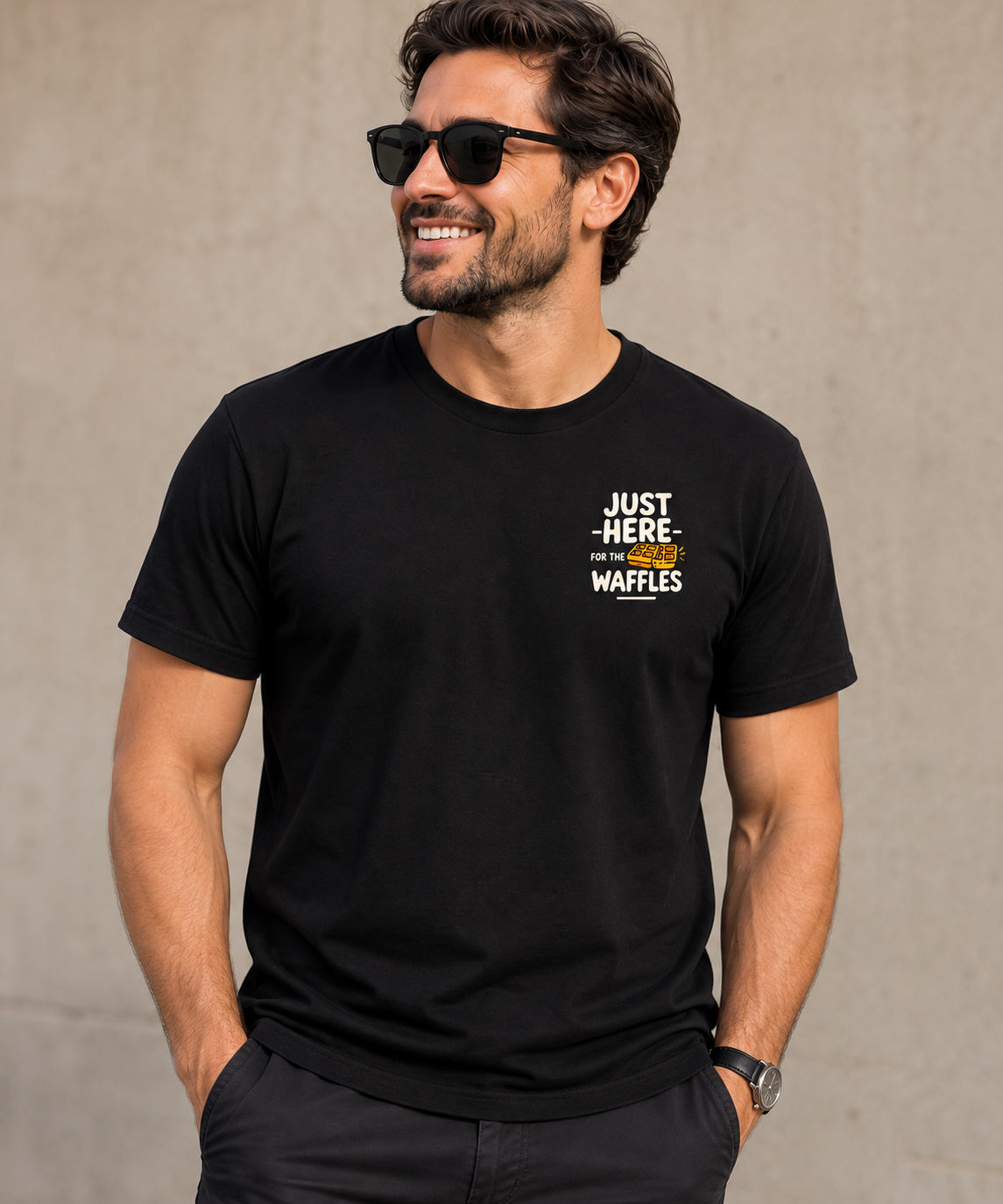 20260910051645-1f1acd6d-109a-64f0-916a-42feddda39fe.png Just Here for The Waffles - Tee - Image 1
